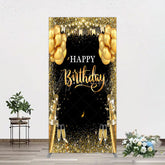 Aperturee - Aperturee Glitter Gold Balloon Flag Bokeh Black Rectangle Backdrop
